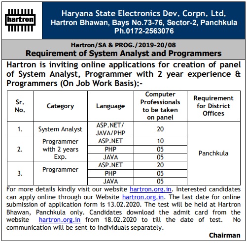 Hartron Vacancy